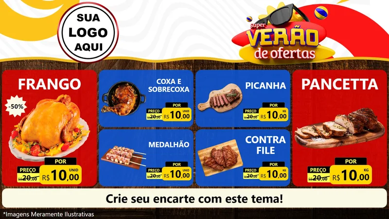 Modelo de TV para TV Horizontal com o tema Super Verão de Ofertas para Assados
