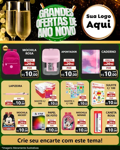 Modelo de Rede Social para Feed Instagram com o tema Grandes Ofertas de Ano Novo para Papelaria