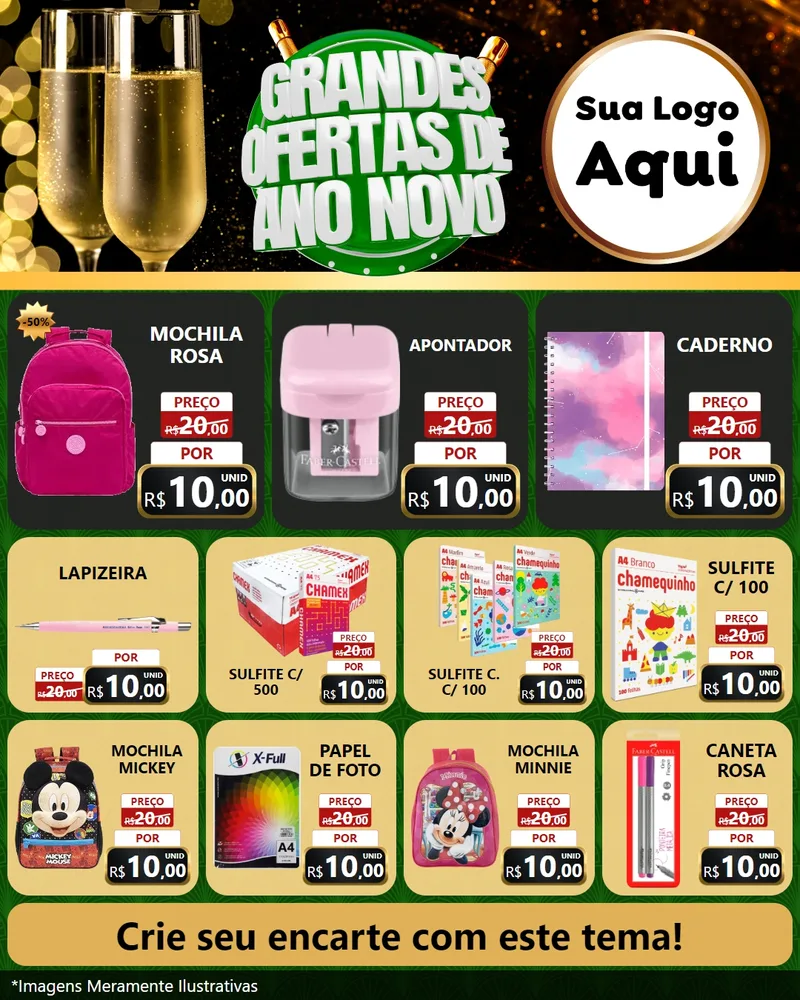Modelo de Rede Social para Feed Instagram com o tema Grandes Ofertas de Ano Novo para Papelaria