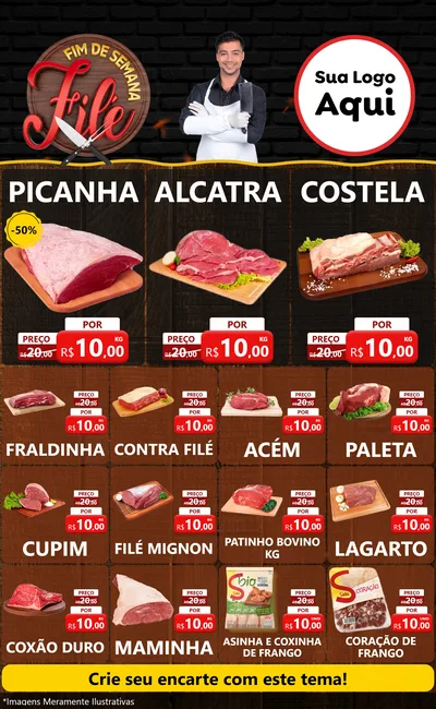 Modelo de Encarte para Encarte Grande com o tema Fim de Semana Filé para Açougue