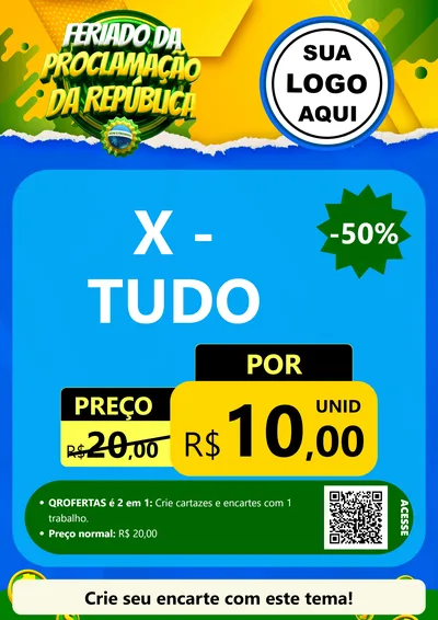 Modelo de Cartaz para Cartaz A4 Vertical com o tema Feriado da Proclamação da República para Hamburgueria