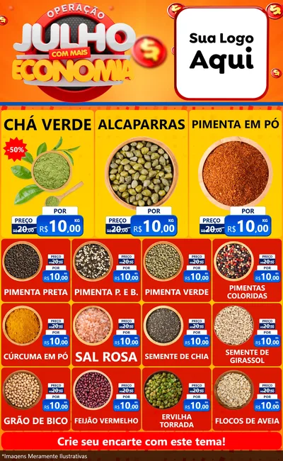 Modelo de Encarte para Encarte Grande com o tema Operação Julho Com Mais Economia para Produtos Naturais