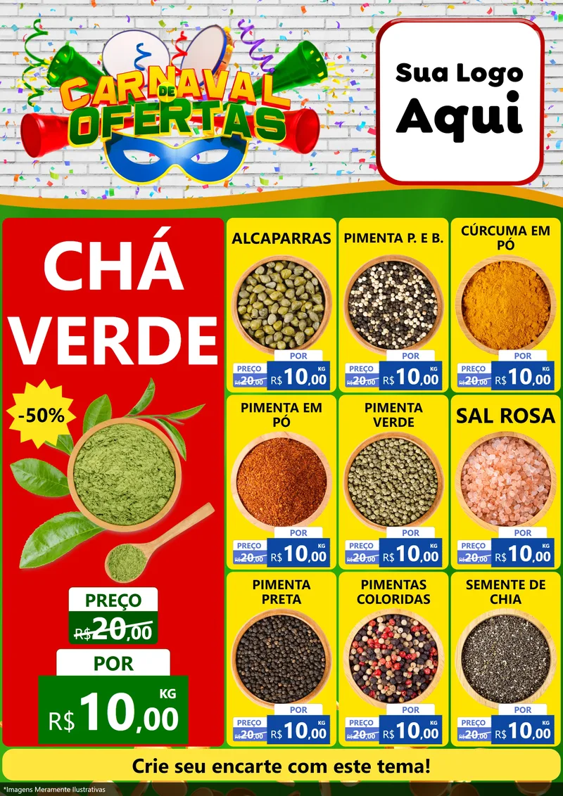 Modelo de Encarte para Encarte A4 Vertical com o tema Carnaval de Ofertas para Produtos Naturais