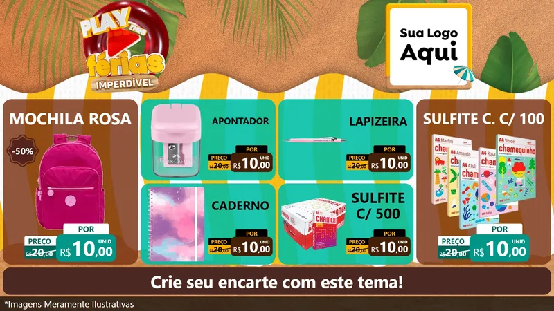 Modelo de TV para TV Horizontal com o tema Play Nas Férias Imperdível para Papelaria