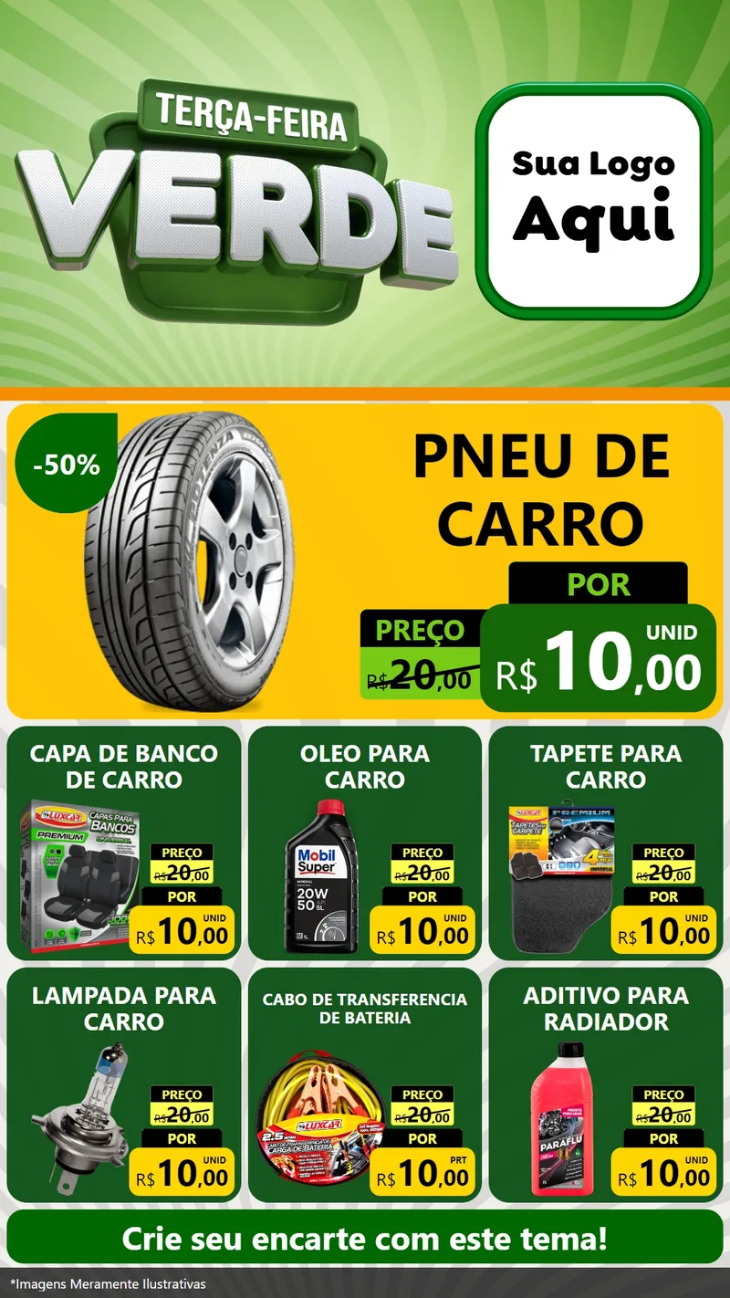 Modelo de Rede Social para Stories com o tema Terça - Feira Verde para Auto peças