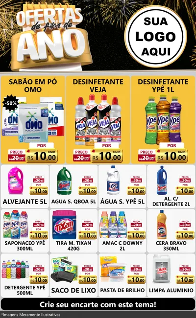 Modelo de Encarte para Encarte Grande com o tema Ofertas de Fim de Ano para Produtos de Limpeza