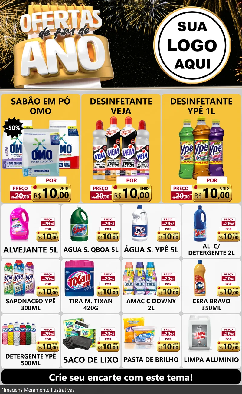 Modelo de Encarte para Encarte Grande com o tema Ofertas de Fim de Ano para Produtos de Limpeza
