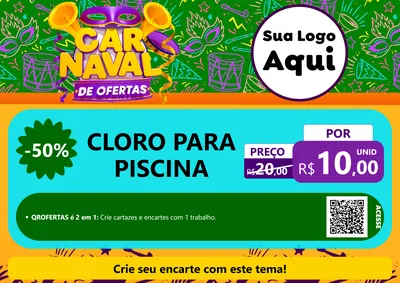 Modelo de Cartaz para Cartaz A4 Horizontal com o tema Carnaval de Ofertas para Produtos para Piscina