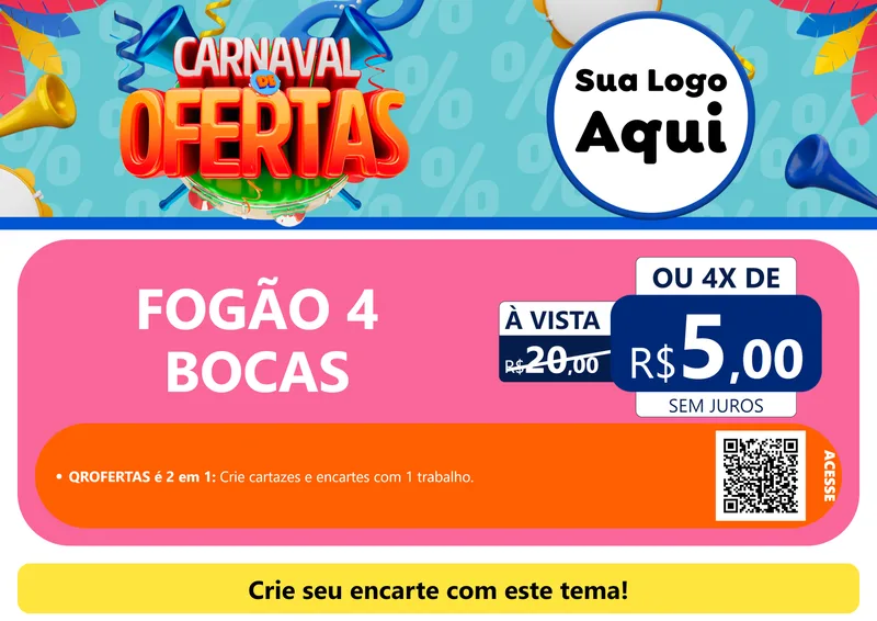 Modelo de Cartaz para Cartaz A4 Horizontal com o tema Carnaval de Ofertas para Móveis e Eletro