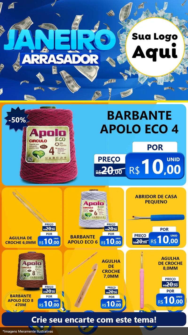 Modelo de Rede Social para Stories com o tema Janeiro Arrasador para Armarinho e Aviamentos