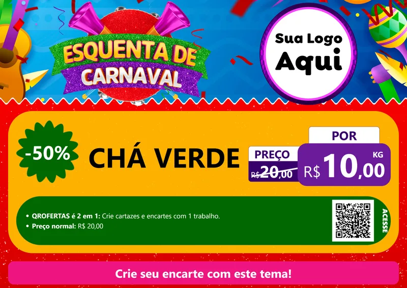 Modelo de Cartaz para Cartaz A4 Horizontal com o tema Esquenta de Carnaval para Produtos Naturais
