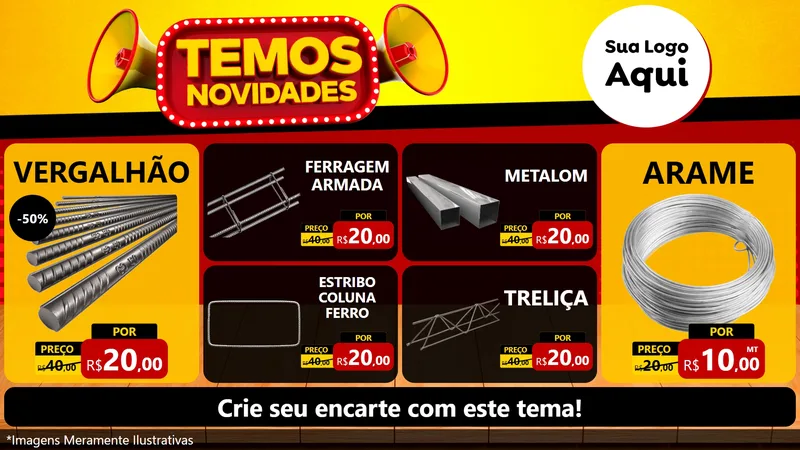 Modelo de TV para TV Horizontal com o tema Temos Novidades para Ferragens