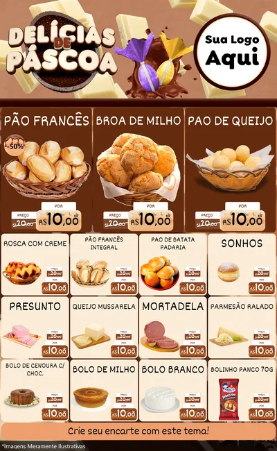 Modelo de Encarte para Encarte Grande com o tema Delícias de Páscoa para Padaria