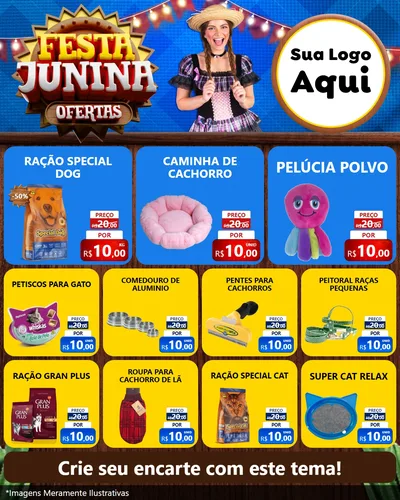 Modelo de Rede Social para Feed Instagram com o tema Festa Junina Ofertas para Pet Shop