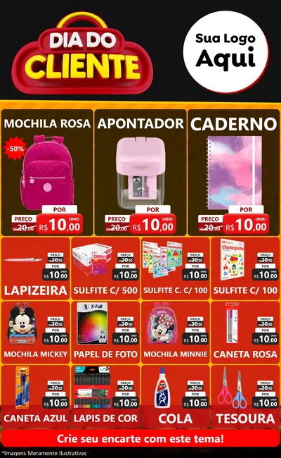 Modelo de Encarte para Encarte Grande com o tema Dia do Cliente para Papelaria