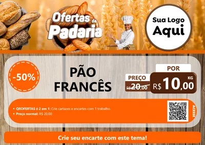 Modelo de Cartaz para Cartaz A4 Horizontal com o tema Ofertas da Padaria para Padaria