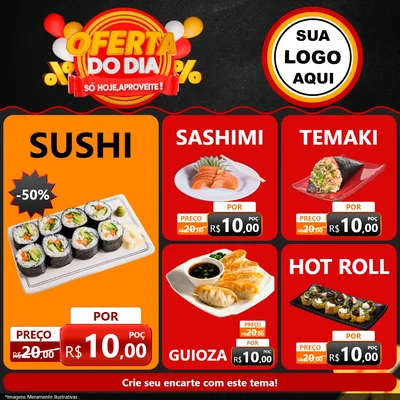 Modelo de Rede Social para Feed Facebook com o tema Oferta do Dia - Só hoje, Aproveite! para Comida japonesa