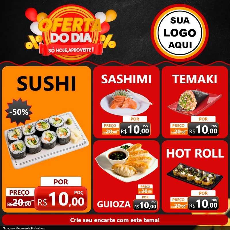 Modelo de Rede Social para Feed Facebook com o tema Oferta do Dia - Só hoje, Aproveite! para Comida japonesa