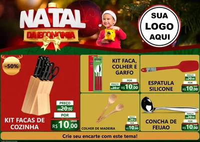 Modelo de Encarte para Encarte A4 Horizontal com o tema Natal da Economia para Utilidades Domésticas
