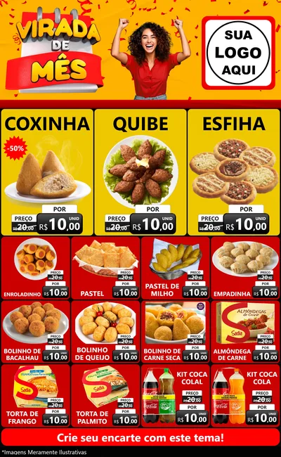 Modelo de Encarte para Encarte Grande com o tema Virada de Mês para Salgadaria