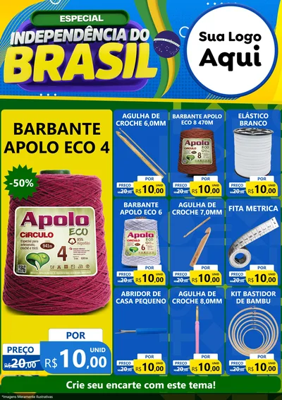 Modelo de Encarte para Encarte A4 Vertical com o tema Especial Independência do Brasil para Armarinho e Aviamentos