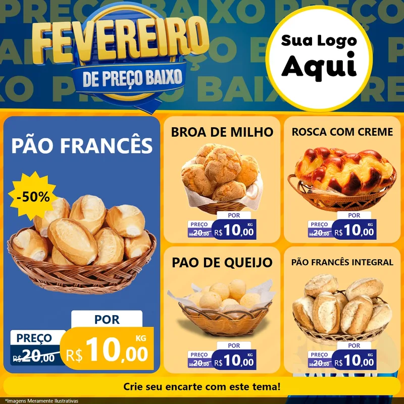 Modelo de Rede Social para Feed Facebook com o tema Fevereiro de Preço Baixo para Padaria