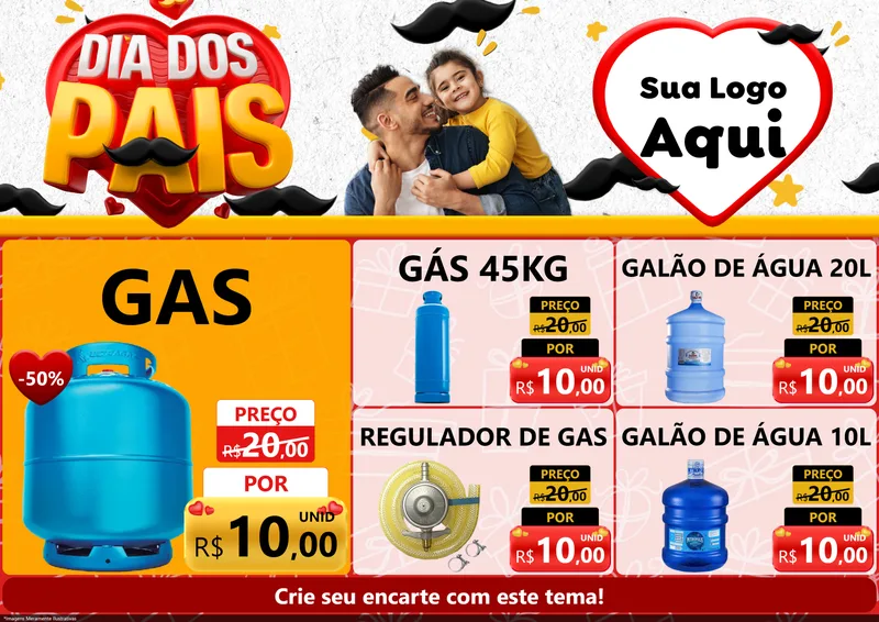 Modelo de Encarte para Encarte A4 Horizontal com o tema Dia dos Pais para Água e gás