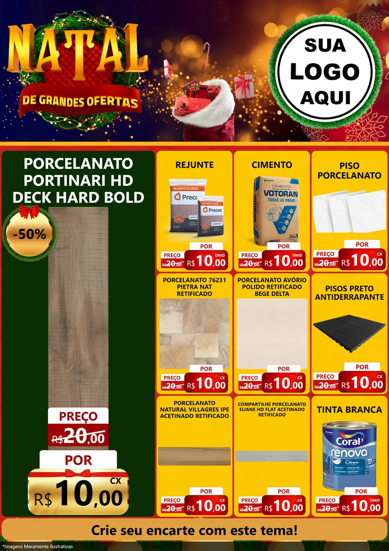 Modelo de Encarte para Encarte A4 Vertical com o tema Natal de Grandes Ofertas para Pisos e revestimentos