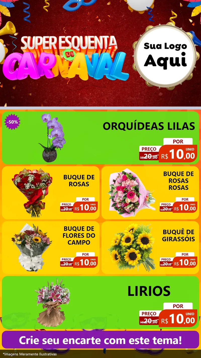 Modelo de TV para TV Vertical com o tema Super Esquenta de Carnaval para Floricultura e jardim