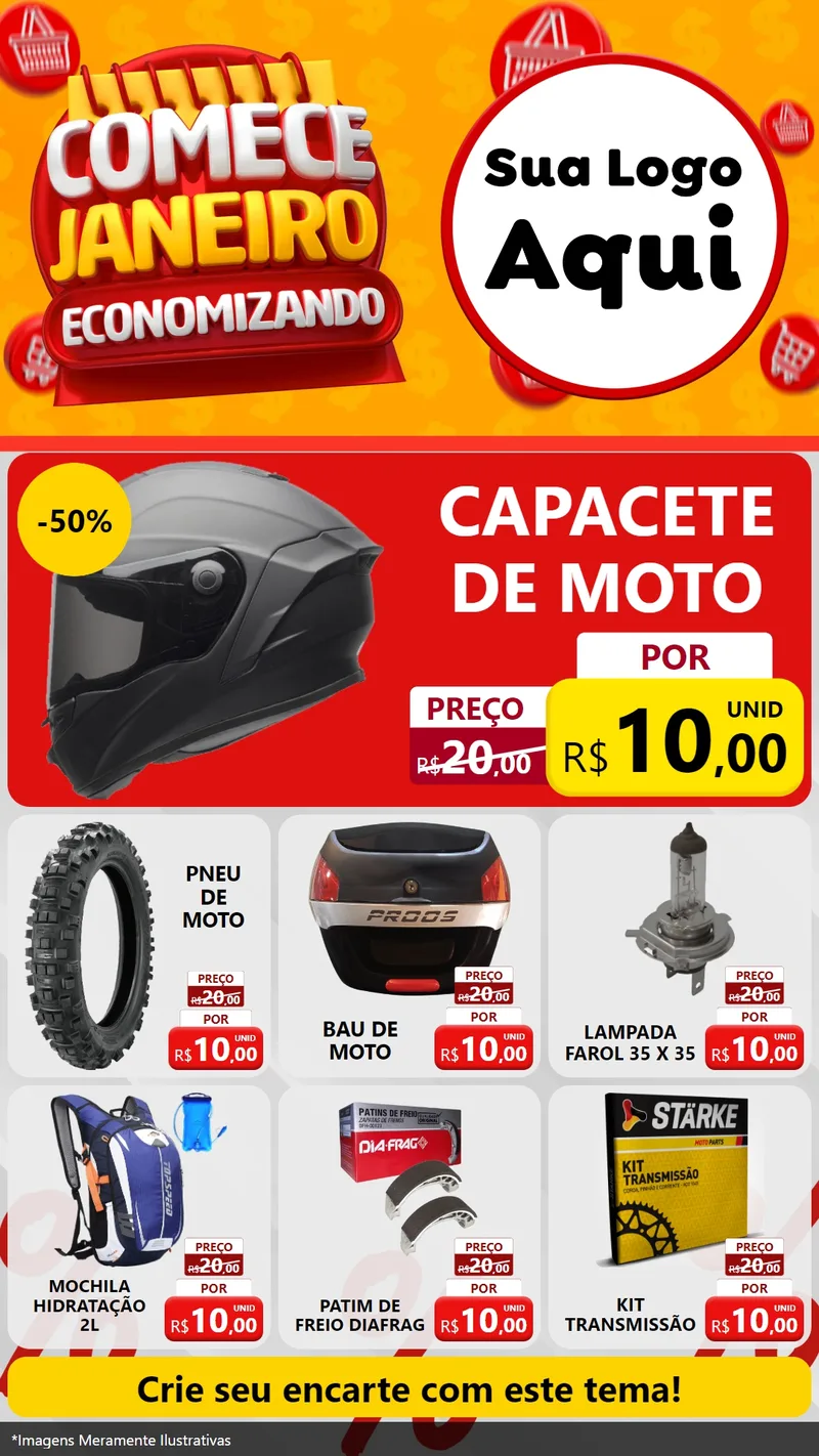 Modelo de Rede Social para Stories com o tema Comece Janeiro Economizando para Moto peças