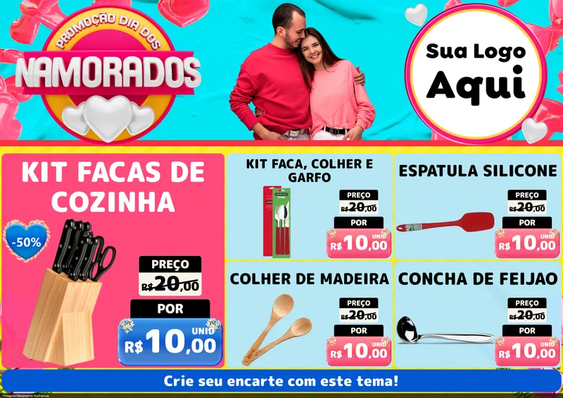 Modelo de Encarte para Encarte A4 Horizontal com o tema Promoção Dia dos Namorados para Utilidades Domésticas