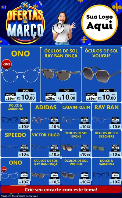 Modelo de Encarte para Encarte Grande com o tema Ofertas de Março para Óticas