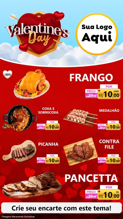 Modelo de TV para TV Vertical com o tema Valentine's Day para Assados