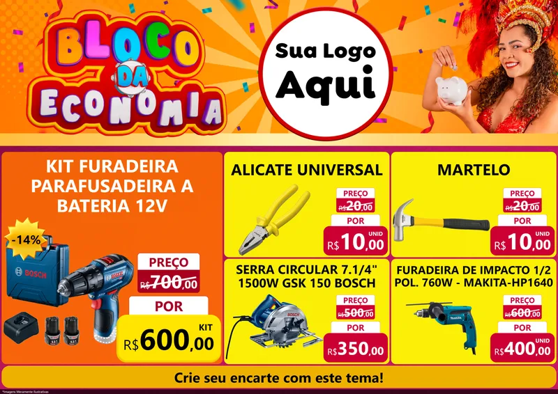 Modelo de Encarte para Encarte A4 Horizontal com o tema Bloco da Economia para Maquinas e Ferramentas