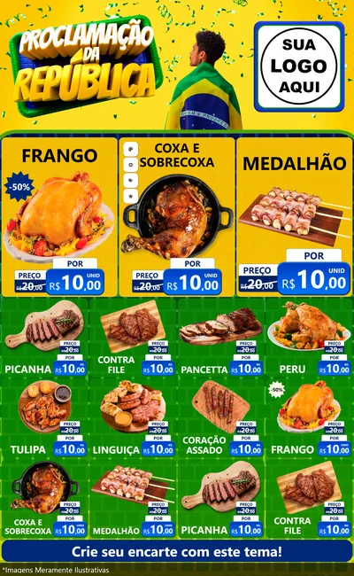 Modelo de Encarte para Encarte Grande com o tema Proclamação da República para Assados