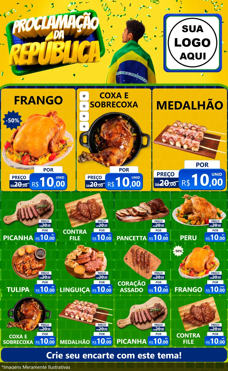 Modelo de Encarte para Encarte Grande com o tema Proclamação da República para Assados