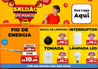 Modelo de Encarte para Encarte A4 Horizontal com o tema Saldão de Março para Materiais Elétricos