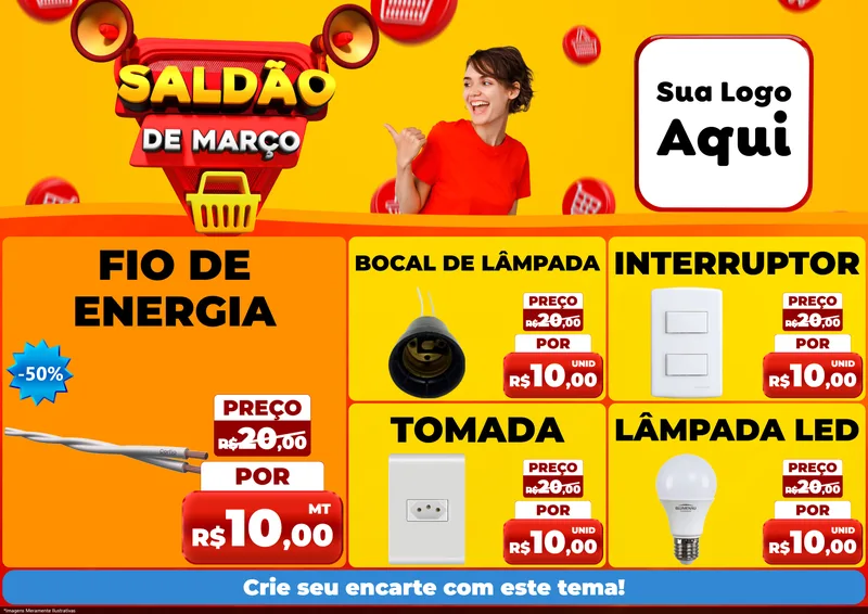 Modelo de Encarte para Encarte A4 Horizontal com o tema Saldão de Março para Materiais Elétricos
