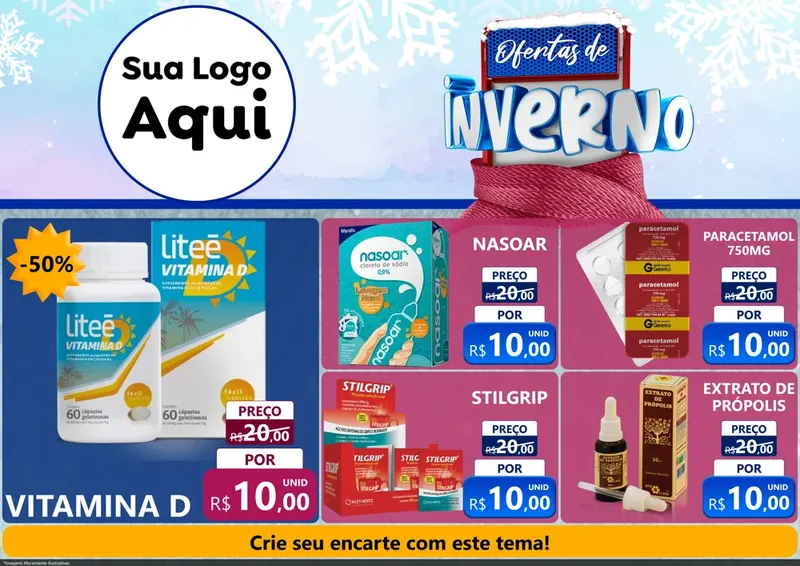 Modelo de Encarte para Encarte A4 Horizontal com o tema Ofertas de Inverno para Farmácia