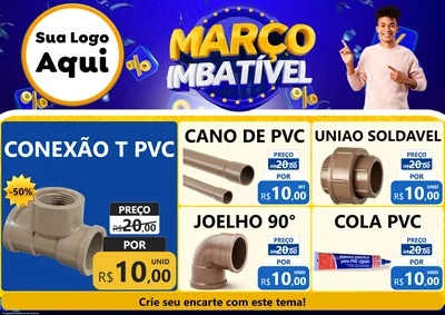 Modelo de Encarte para Encarte A4 Horizontal com o tema Março Imbatível para Tubos e conexões