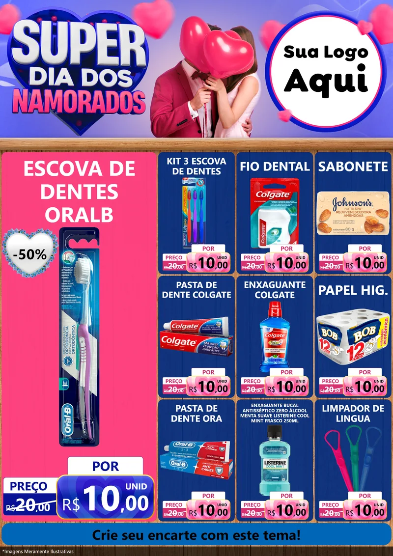 Modelo de Encarte para Encarte A4 Vertical com o tema Super Dia dos Namorados para Higiene Pessoal