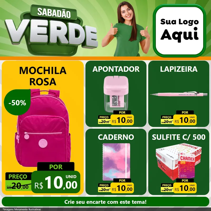 Modelo de Rede Social para Feed Facebook com o tema Sabadão Verde para Papelaria