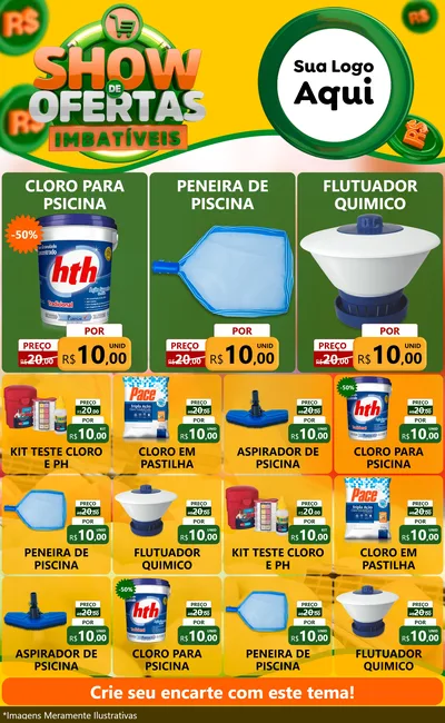 Modelo de Encarte para Encarte Grande com o tema Show de Ofertas Imbatíveis para Produtos para Piscina