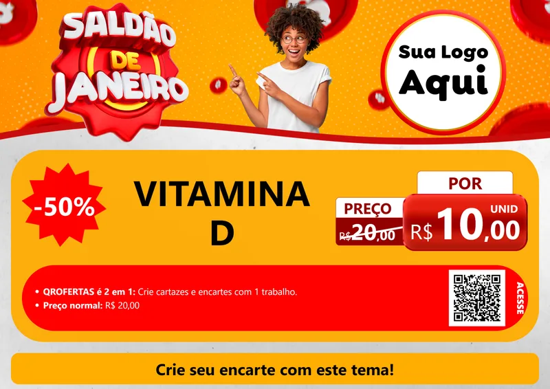 Modelo de Cartaz para Cartaz A4 Horizontal com o tema Saldão de Janeiro para Farmácia