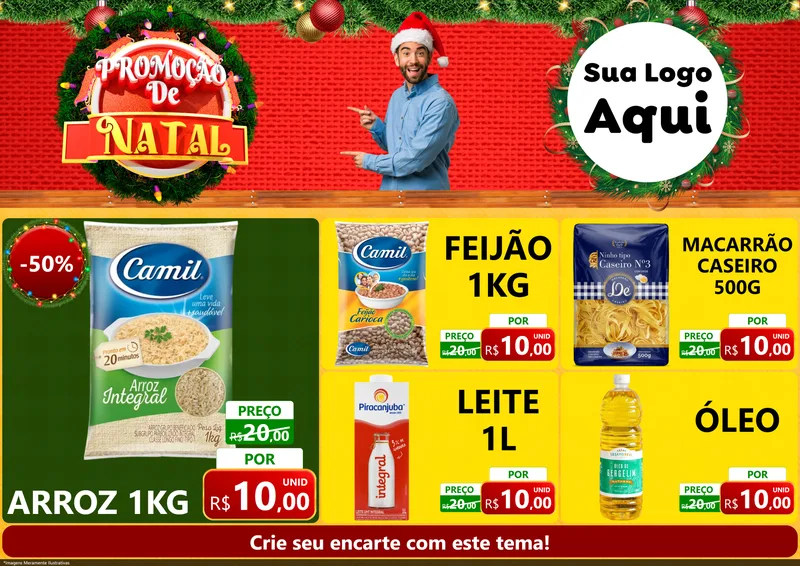 Modelo de Encarte para Encarte A4 Horizontal com o tema Promoção de Natal para Supermercado