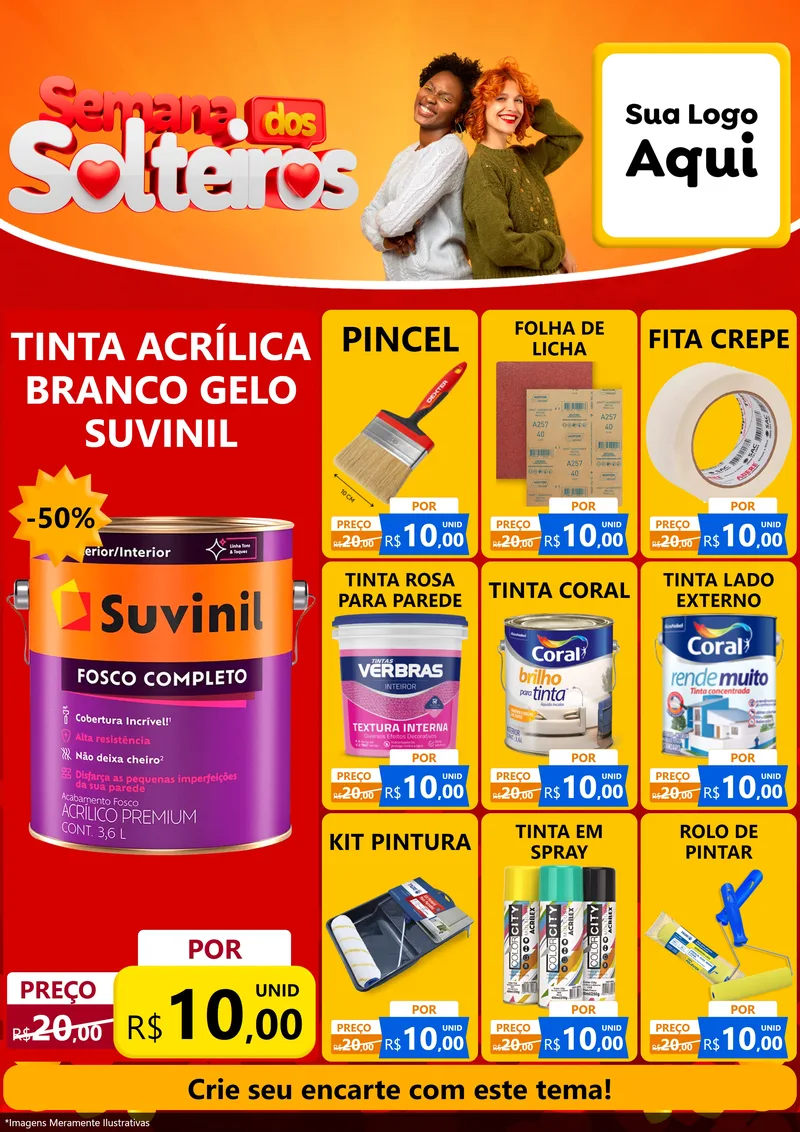 Modelo de Encarte para Encarte A4 Vertical com o tema Semana dos Solteiros para Tintas e Ferramentas