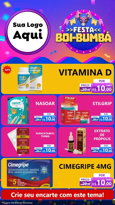 Modelo de TV para TV Vertical com o tema Festa Boi-Bumbá para Farmácia