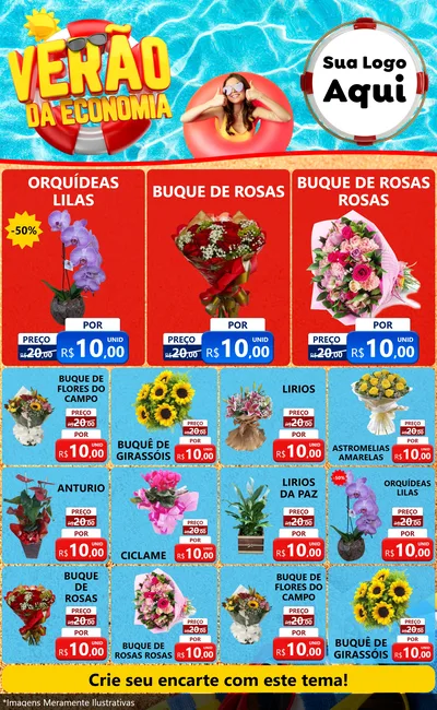Modelo de Encarte para Encarte Grande com o tema Verão da Economia para Floricultura e jardim