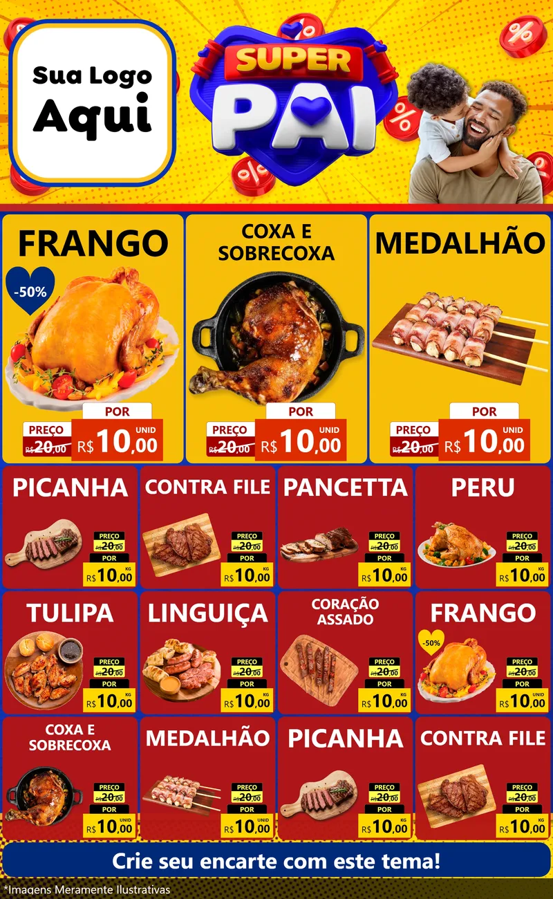 Modelo de Encarte para Encarte Grande com o tema Super Pai para Assados