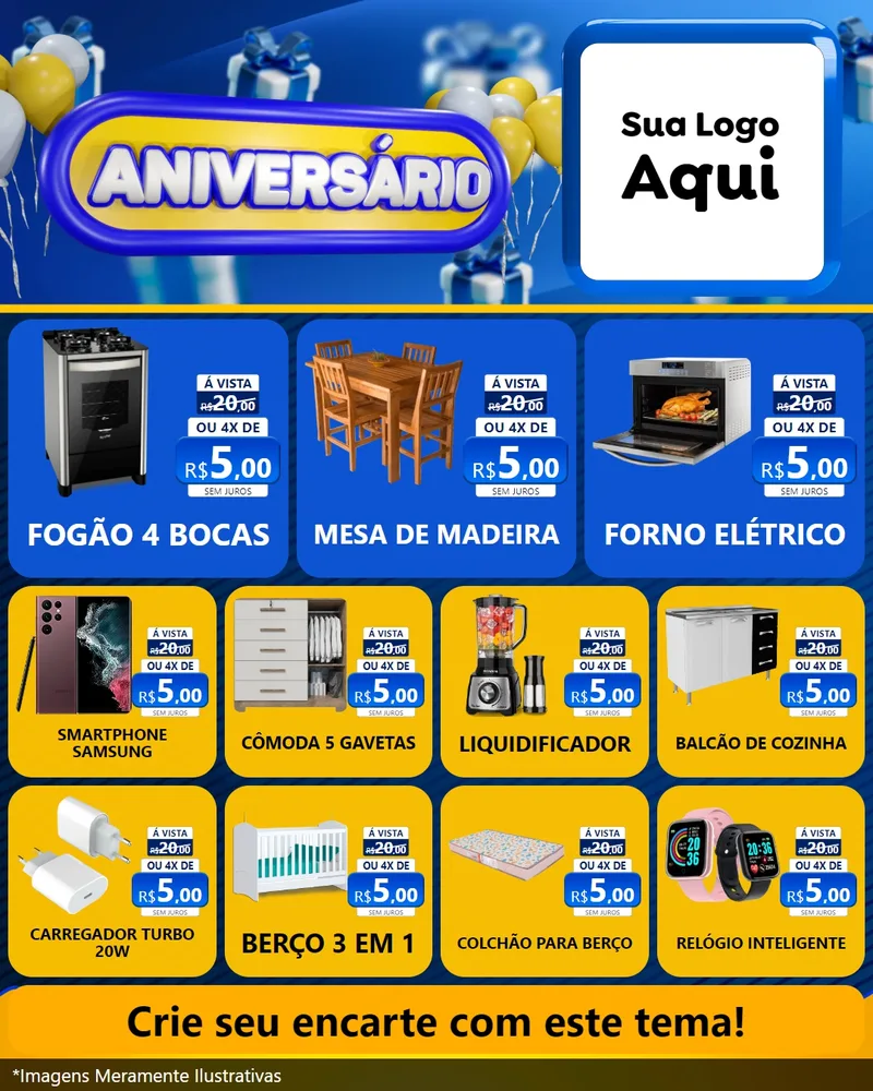Modelo de Rede Social para Feed Instagram com o tema Aniversário para Móveis e Eletro